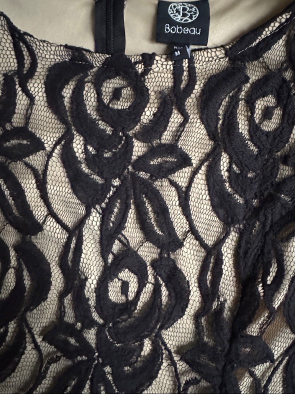 Bobeau Black Lace Overlay Dress with Cream Lining